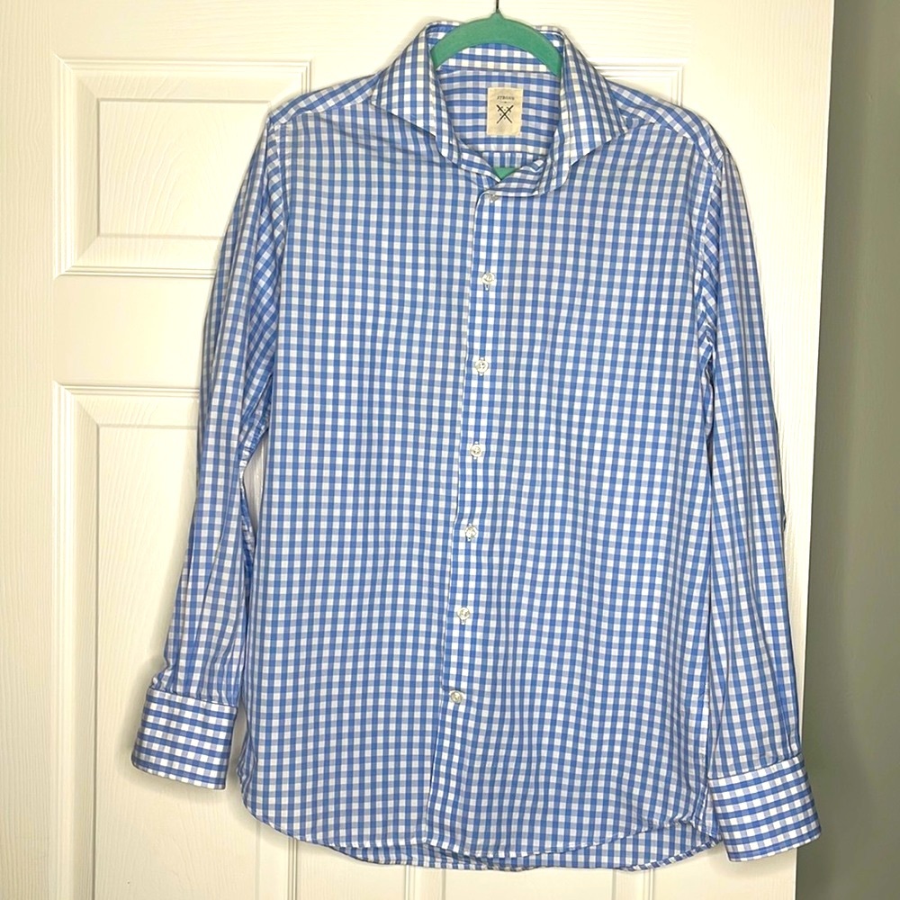 Strong Suit Blue and White Checkered Men’s Button-Up Dress Shirt